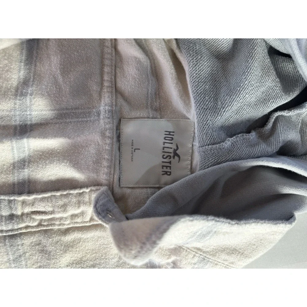 Hollister Men's L Plaid Flannel Button-Up Long Sleeve Shirt Gray White